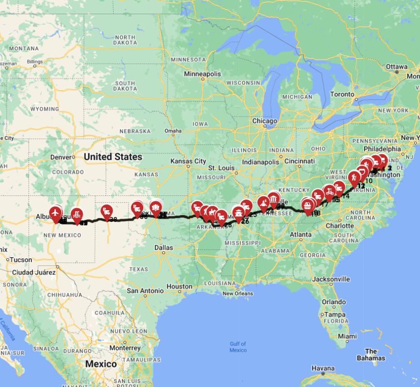 Map for Washington DC to Albuquerque